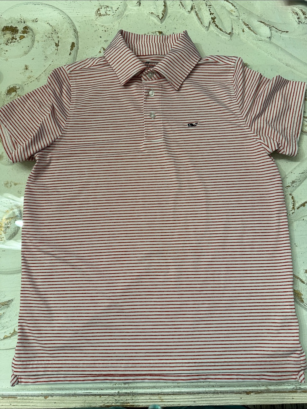 Vineyard Vines Boy’s Red and White Striped Polo- Medium
